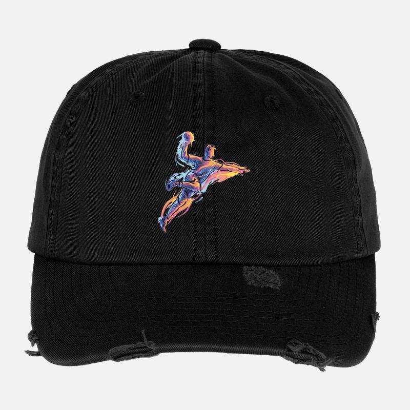 Projection dynamique de handball dans des flammes néon - Casquette vintage effet usé Flexfit - noir