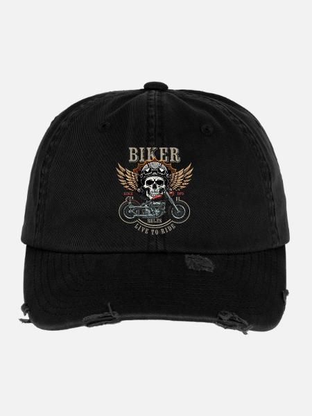 Règles des motards - Depuis 1975 - Live to Ride - Casquette vintage effet usé Flexfit - noir