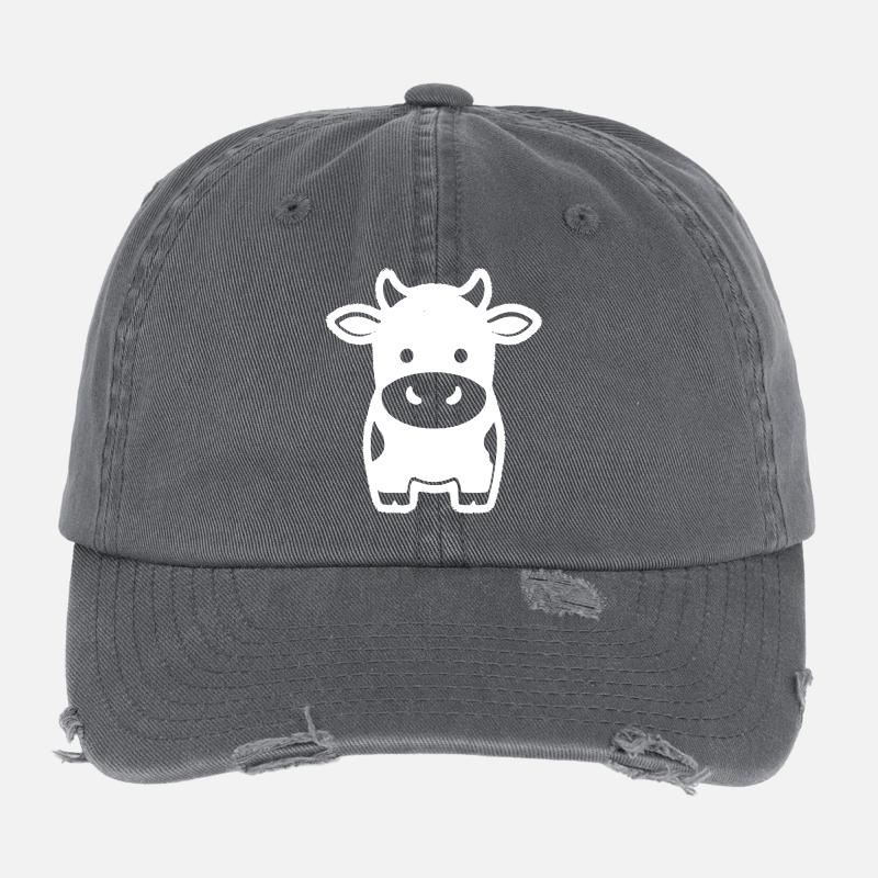 Cow Standing Comic Dairy Cow Icon Flexfit Vintage Destroyed Cap