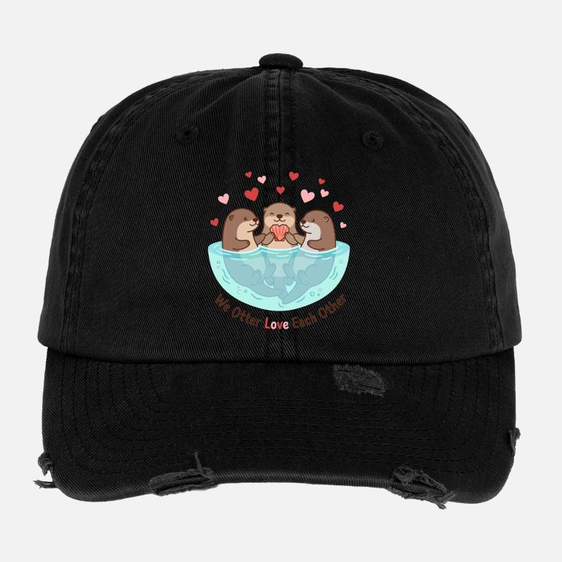 We Otter Love Each Other | Cute Otters Flexfit Vintage Destroyed Cap