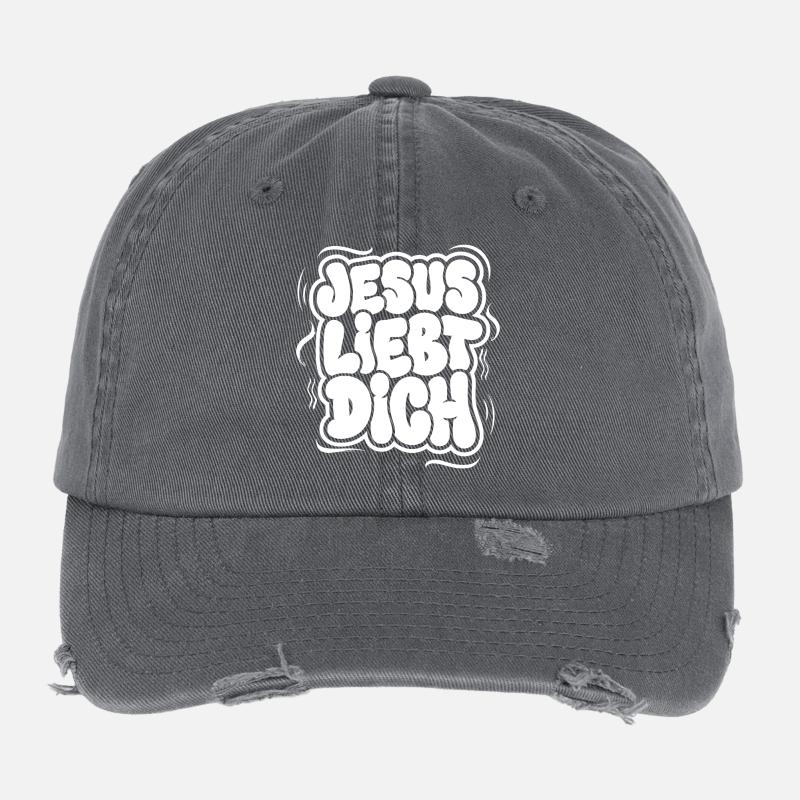 Jesus Liebt Dich Bubblig Schriftzug Flexfit Vintage Destroyed Cap
