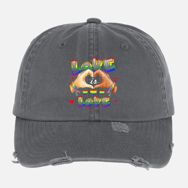 L’amour, c’est l’amour, cœurs arc-en-ciel Casquette vintage effet usé Flexfit