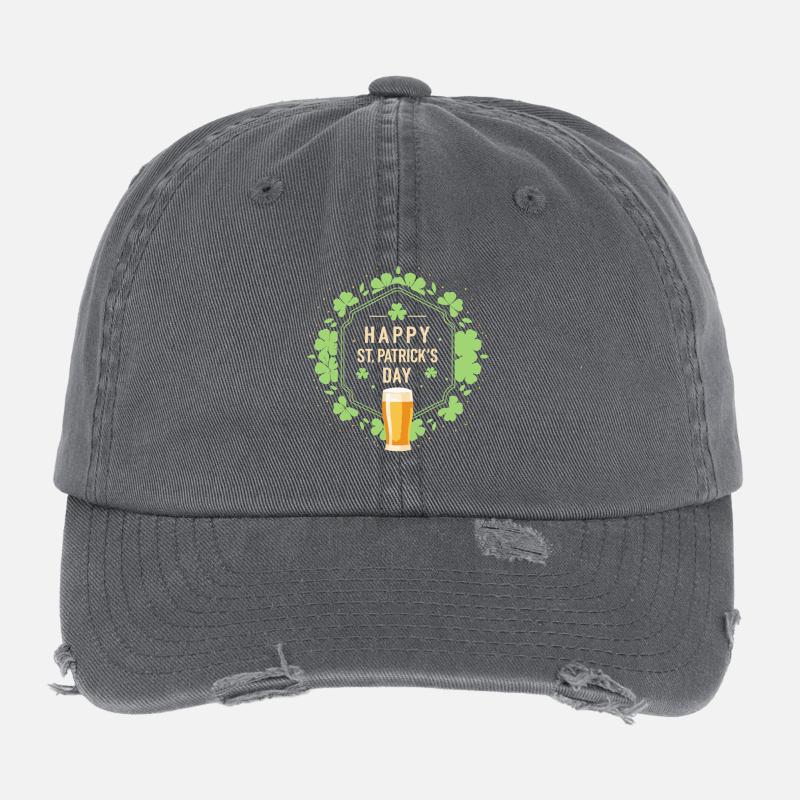 St. Patrick's Day Bier & Kleeblatt Flexfit Vintage Destroyed Cap