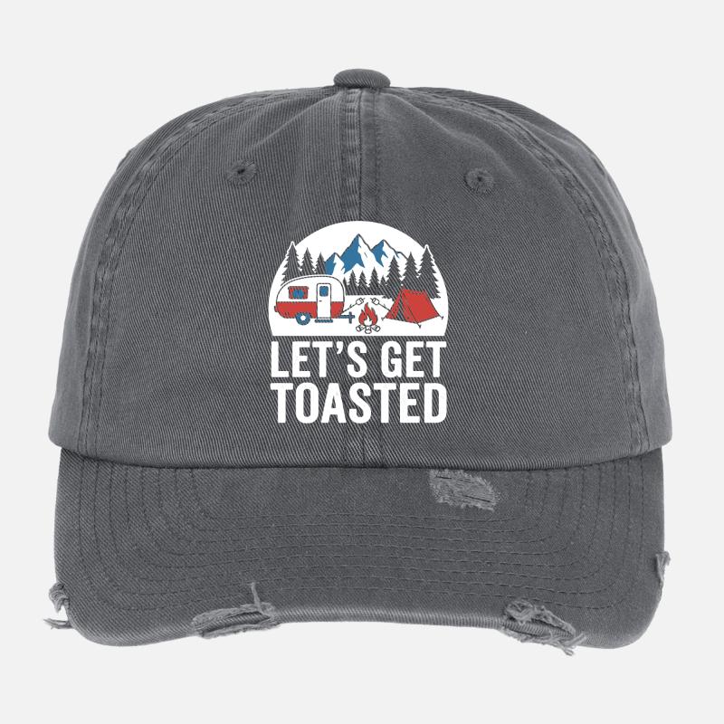 Campfire Camping Scene Flexfit Vintage Destroyed Cap