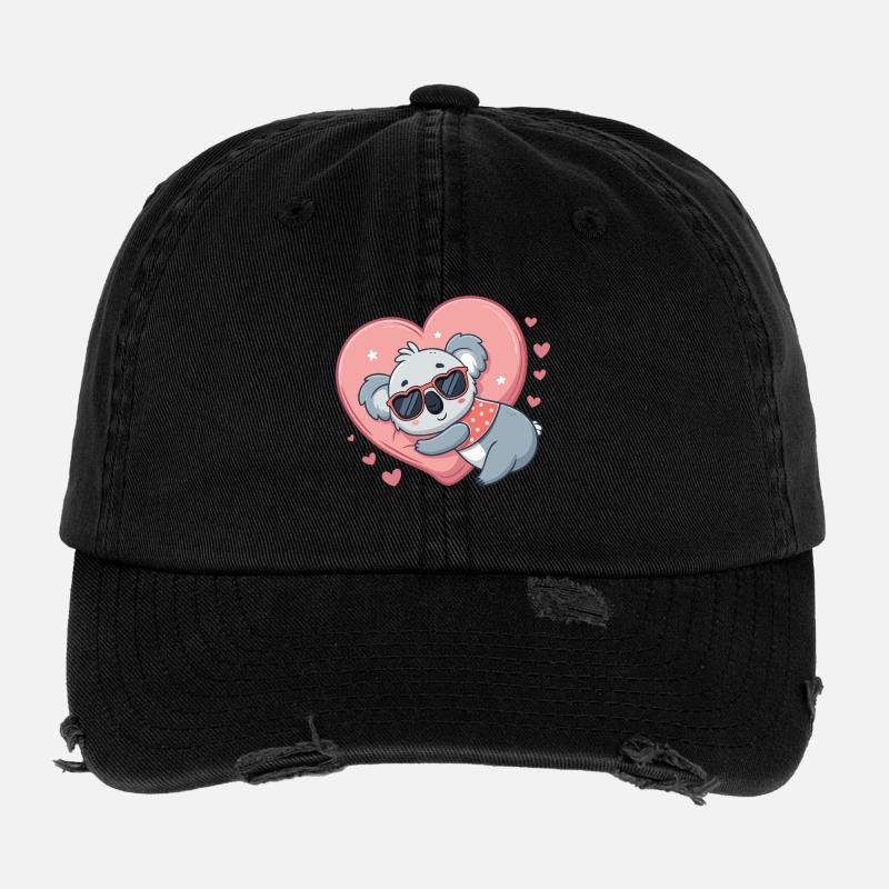 Koala Coeur sur Fond Rose Casquette vintage effet usé Flexfit