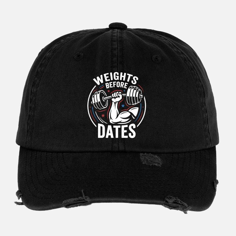 Gewichte vor Dates – Krafthumor - Flexfit Vintage Destroyed Cap - Schwarz
