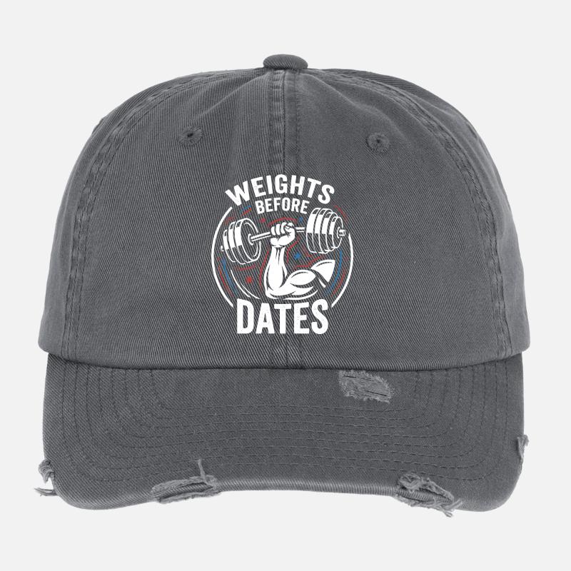 Gewichte vor Dates – Krafthumor Flexfit Vintage Destroyed Cap