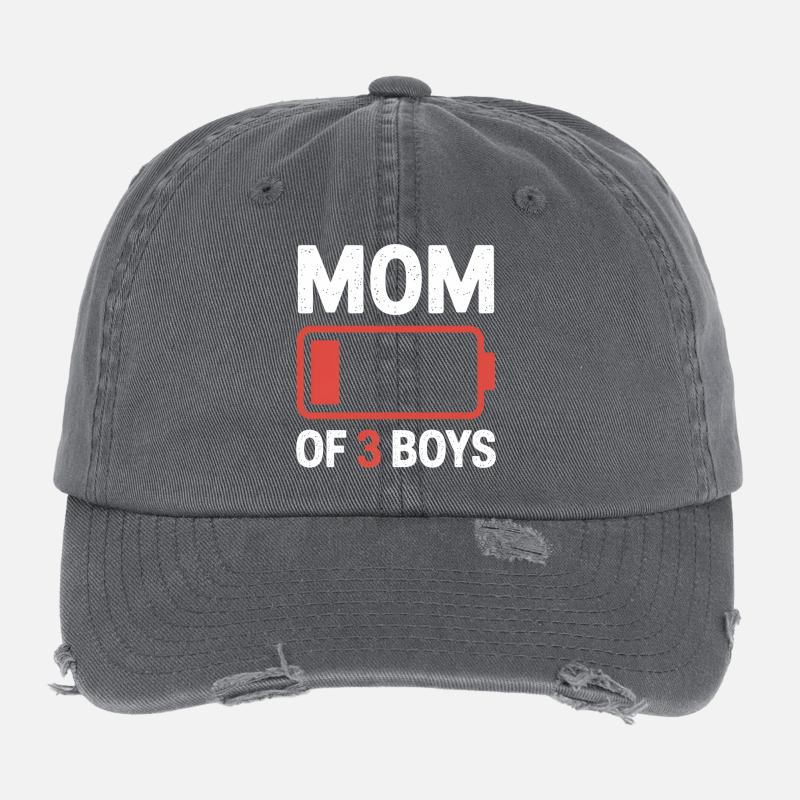 Batterie-Grafik von Mutter von 3 Jungen Flexfit Vintage Destroyed Cap
