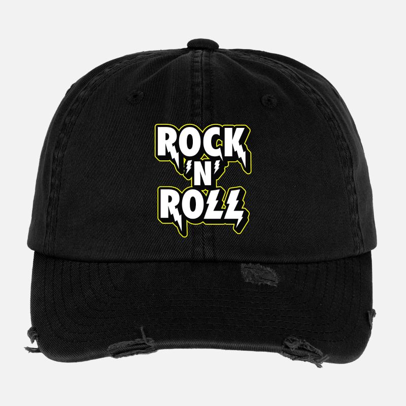 Rock 'N' Roll Lightning 3D Emblem Flexfit Vintage Destroyed Cap