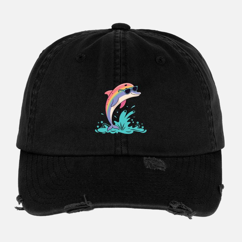 Rainbow dolphin glasses Flexfit Vintage Destroyed Cap