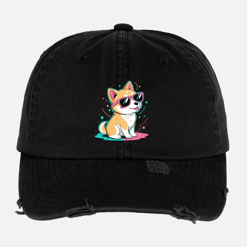 Corgi-Neon-Glänzende Brillen Flexfit Vintage Destroyed Cap