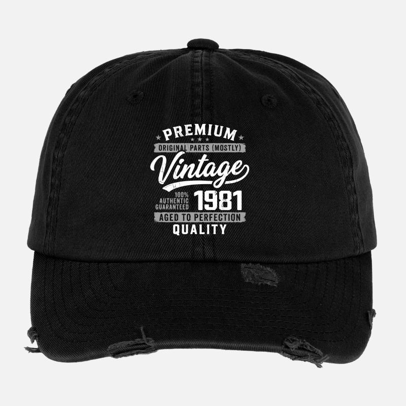 Vintage 1981 Retro 1981 Anniversary 1981 - Flexfit Vintage Destroyed Cap - black