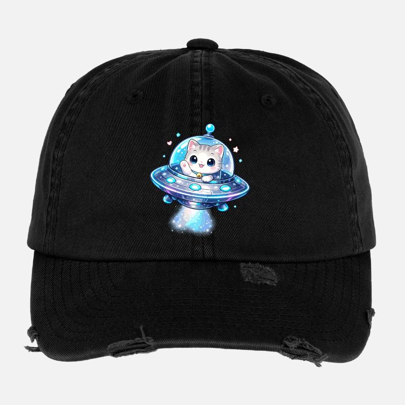 Kawaii Cats UFO Space Friend Casquette vintage effet usé Flexfit