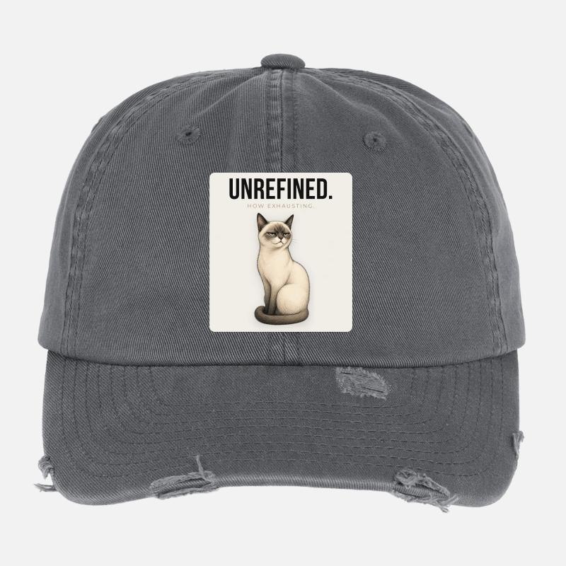 UNREFINED Sarcastic Cat Design Flexfit Vintage Destroyed Cap