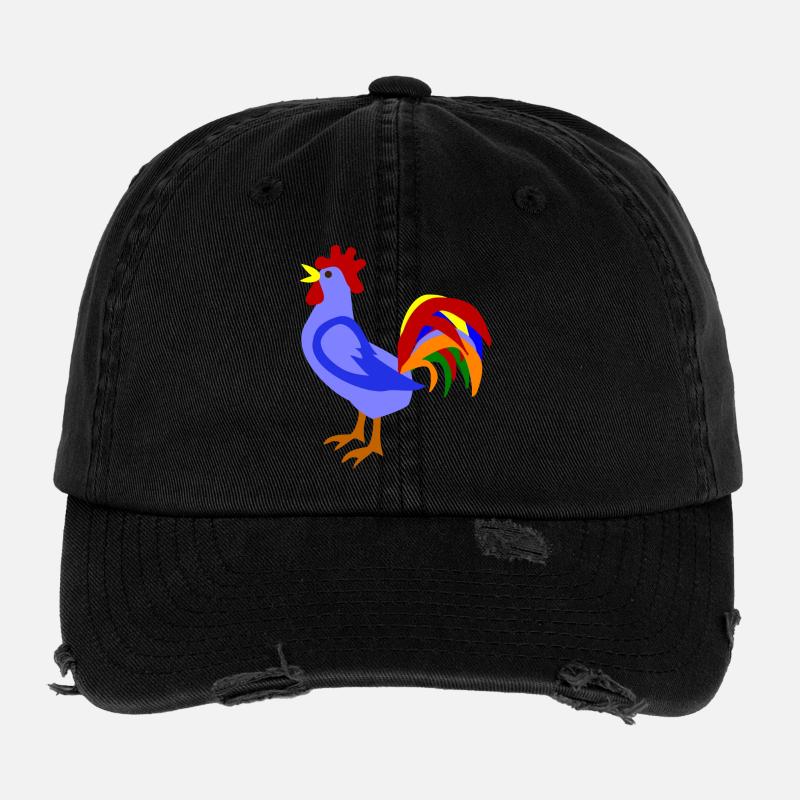 Farbenfroher Hahn im Kunstdesign Flexfit Vintage Destroyed Cap