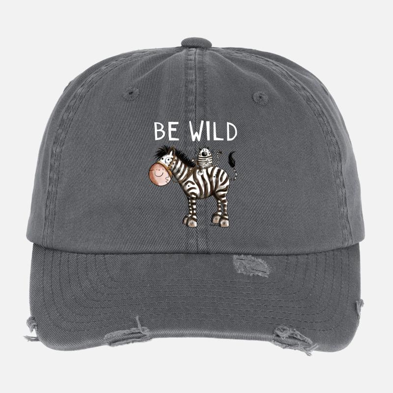 Be Wild Zebra - Zebras - Katze - Katzen - Geschenk Flexfit Vintage Destroyed Cap