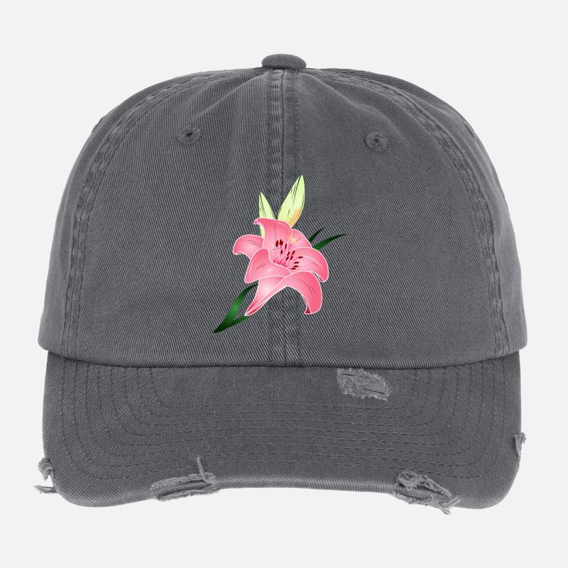 fleur de lys rose avec deux bourgeons Casquette vintage effet usé Flexfit