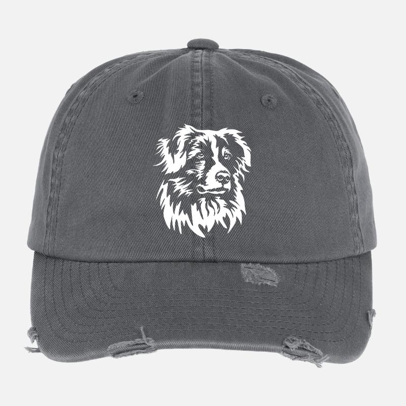 Australian Shepherd head "Black Edition" Flexfit Vintage Destroyed Cap