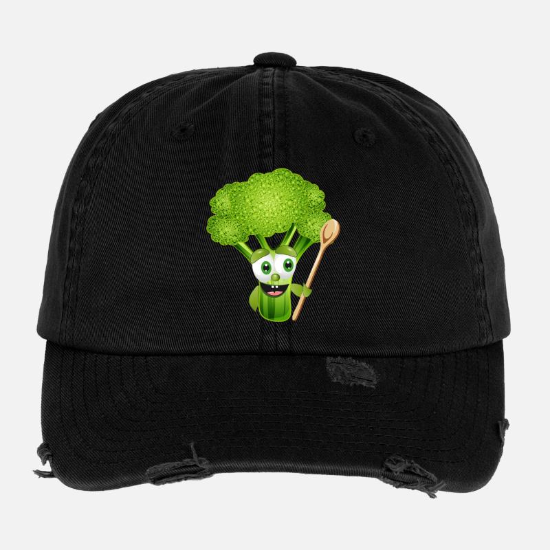 lustiges Comic Brokkoli Röschen mit Kochlöffel Flexfit Vintage Destroyed Cap
