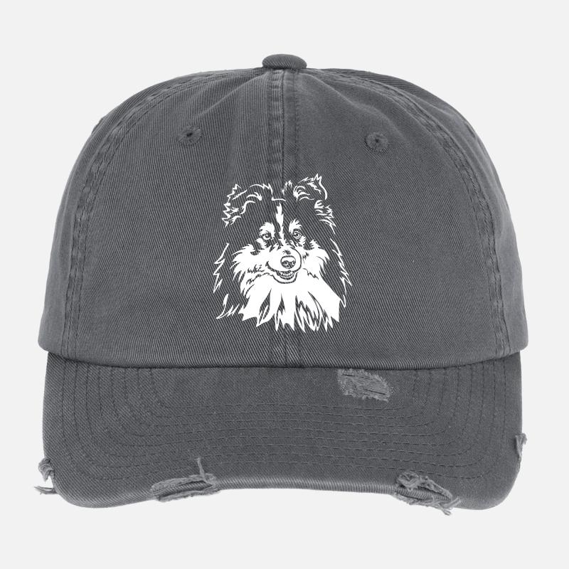 Sheltie Kopf "Black Edtion" Flexfit Vintage Destroyed Cap