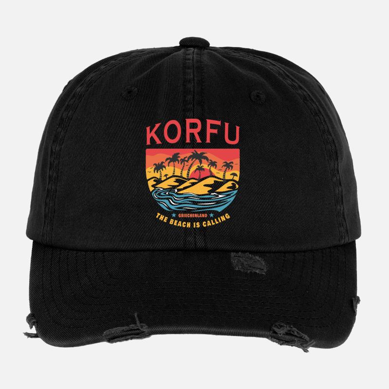 Corfou Grèce Beach Design Casquette vintage effet usé Flexfit