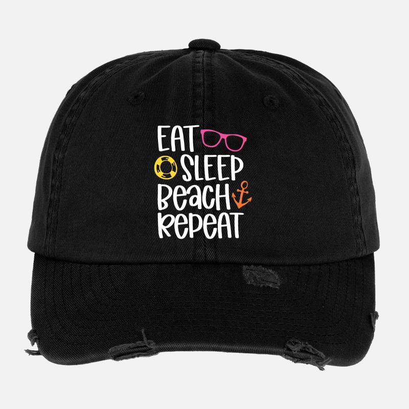 Eat Sleep Beach Repeat - Flexfit Vintage Destroyed Cap - black