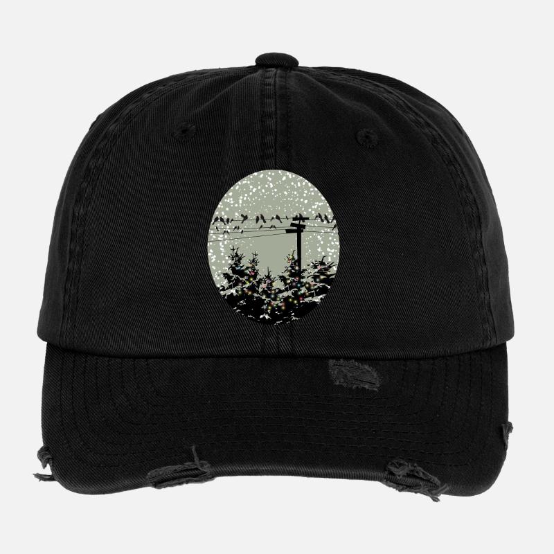 Birds on power line over illuminated trees Flexfit Vintage Destroyed Cap