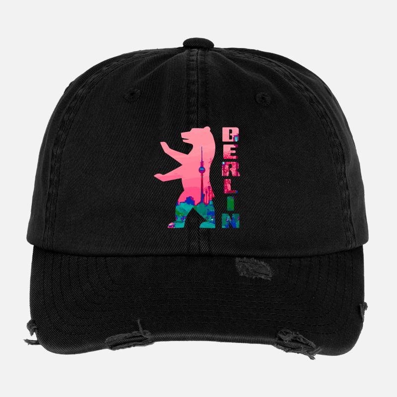 Berlin Bear Neon Silhouette Flexfit Vintage Destroyed Cap