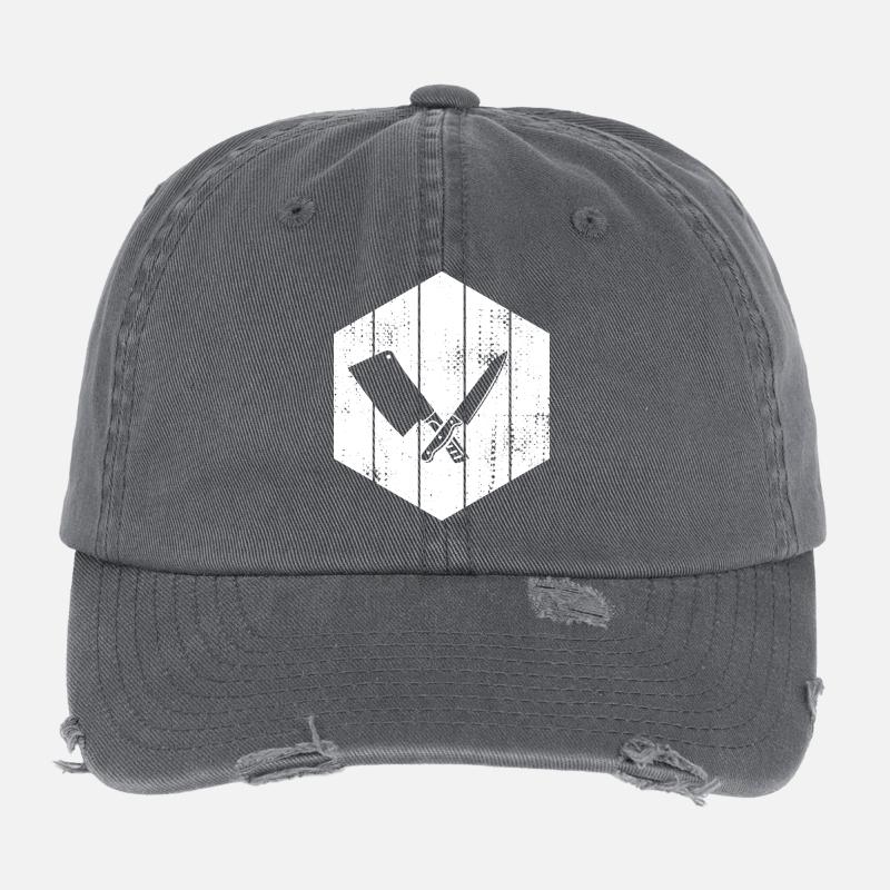 Knife Cleaver Drawing Flexfit Vintage Destroyed Cap