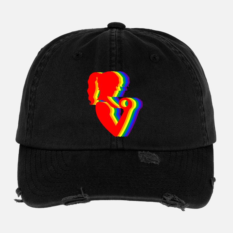 Regenbogen Silhouette Frau mit Hantel Flexfit Vintage Destroyed Cap