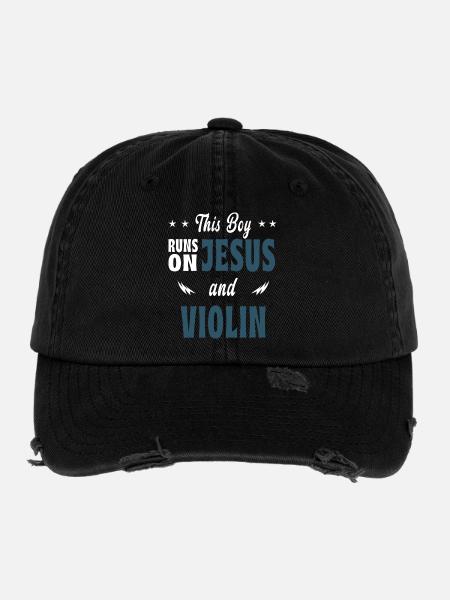Dieser Junge lebt von Jesus und Violinen - Flexfit Vintage Destroyed Cap - Schwarz - Vorne
