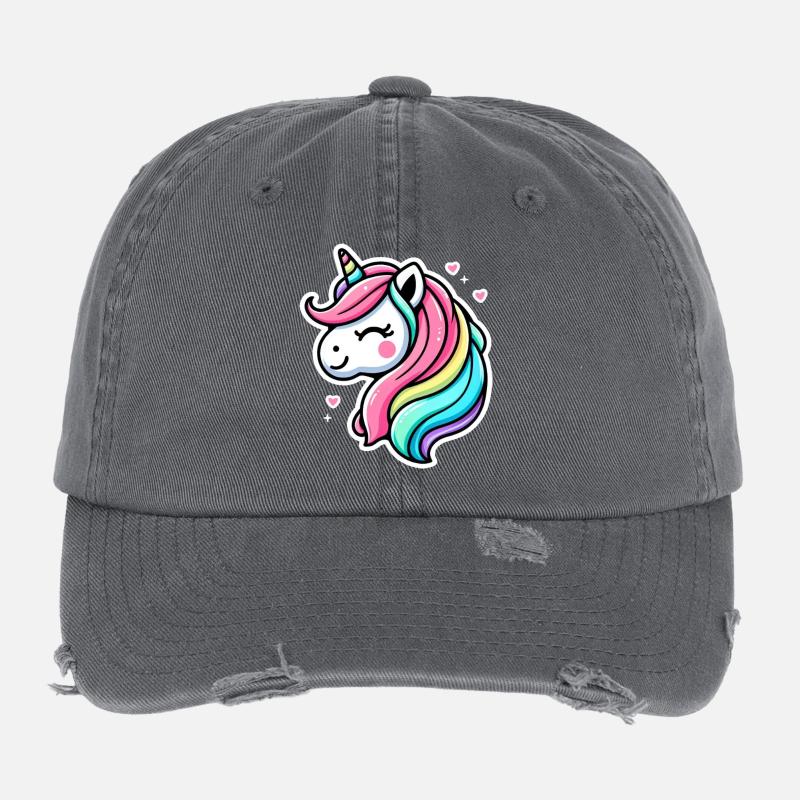 Einhorn Comic Regenbogen Herzen Flexfit Vintage Destroyed Cap
