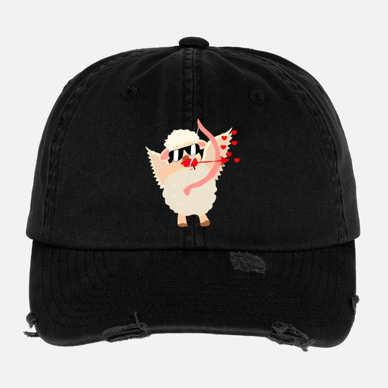Cuddly Love Sheep with Bow - Flexfit Vintage Destroyed Cap - black