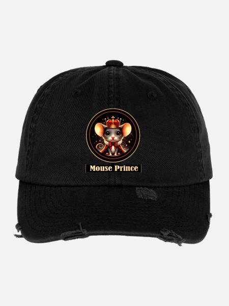 Maus Prinz Königsmagie - Flexfit Vintage Destroyed Cap - Schwarz - Vorne