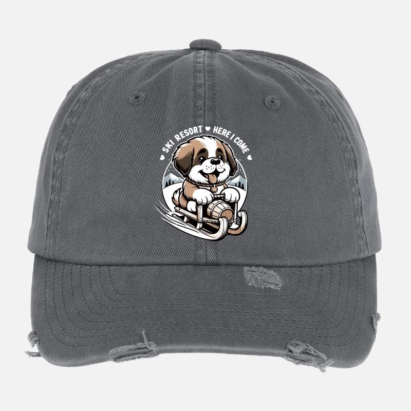 St. Bernard Dog Flexfit Vintage Destroyed Cap