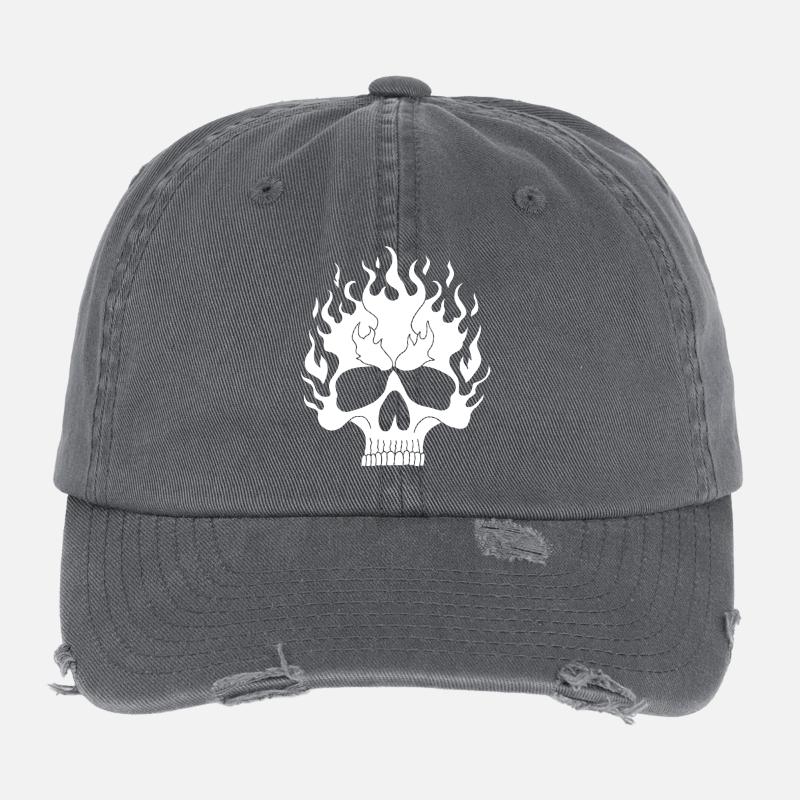 Crâne enflammé blanc Casquette vintage effet usé Flexfit
