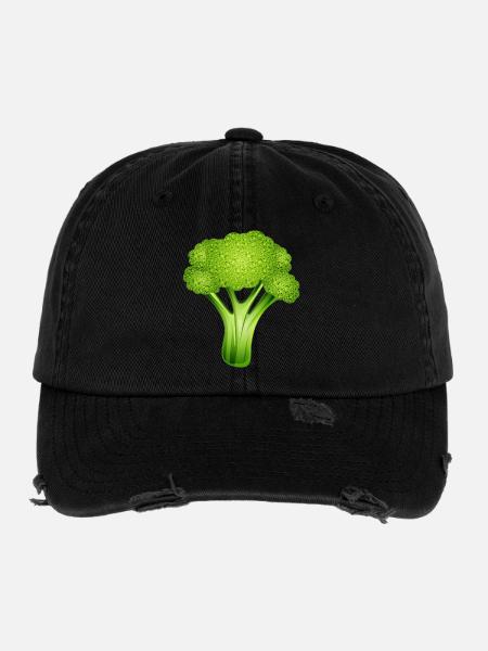 Bright green broccoli in a stylish comic style - Flexfit Vintage Destroyed Cap - black - Front