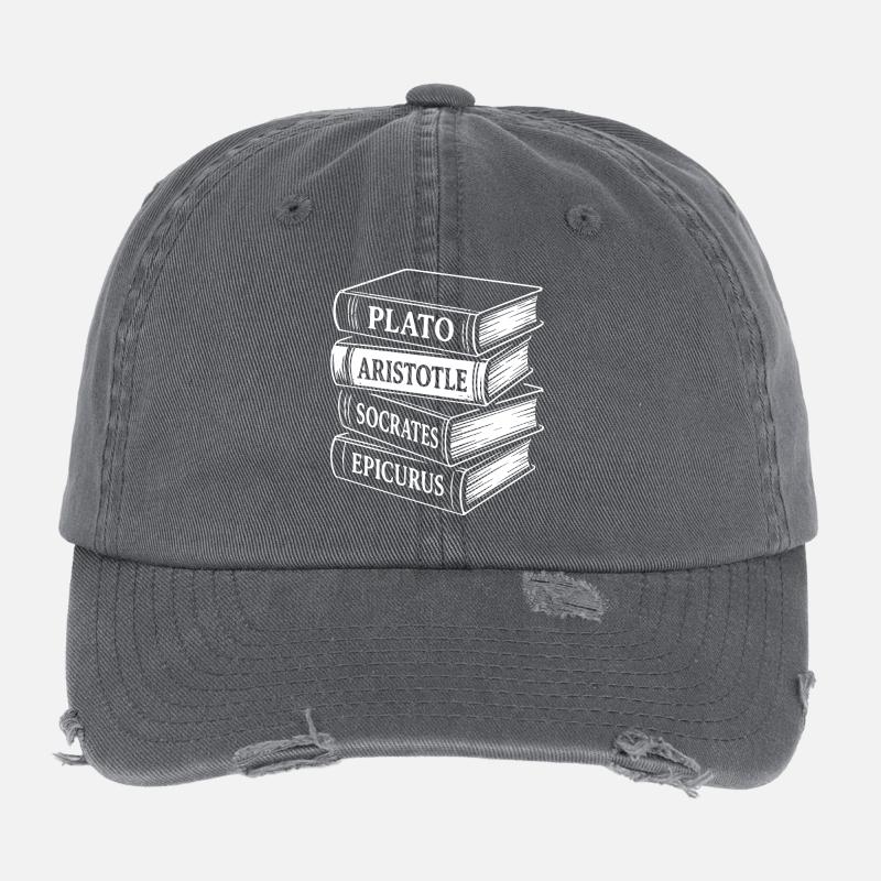 Klassische Philosophen Buchstapel Design Flexfit Vintage Destroyed Cap