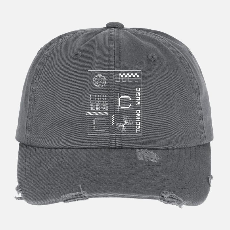 Geometric Elecotro Tech Grid Retro poster Flexfit Vintage Destroyed Cap
