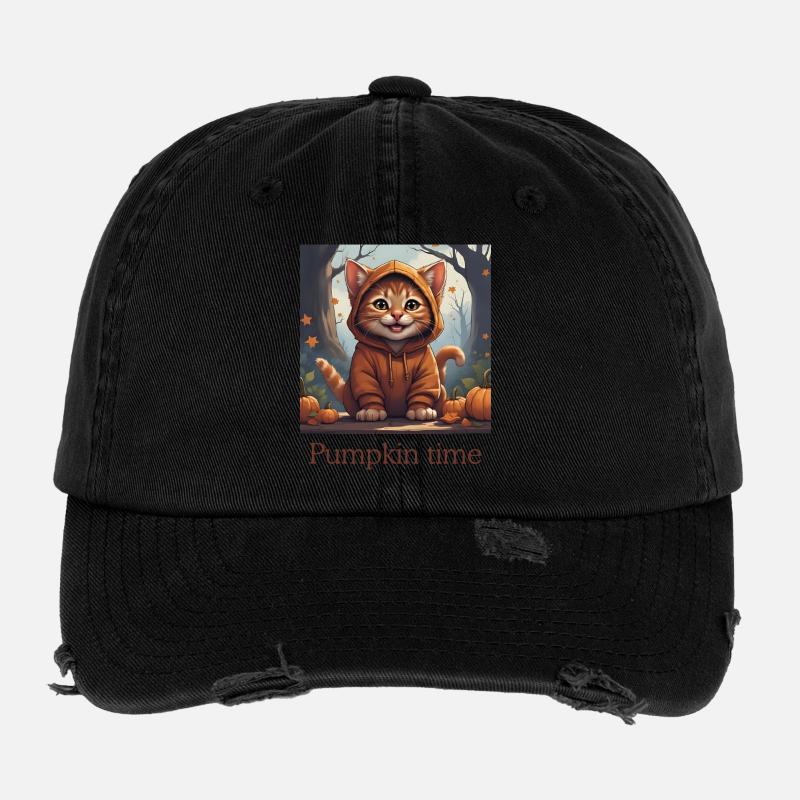 Süße Halloween Katze Flexfit Vintage Destroyed Cap