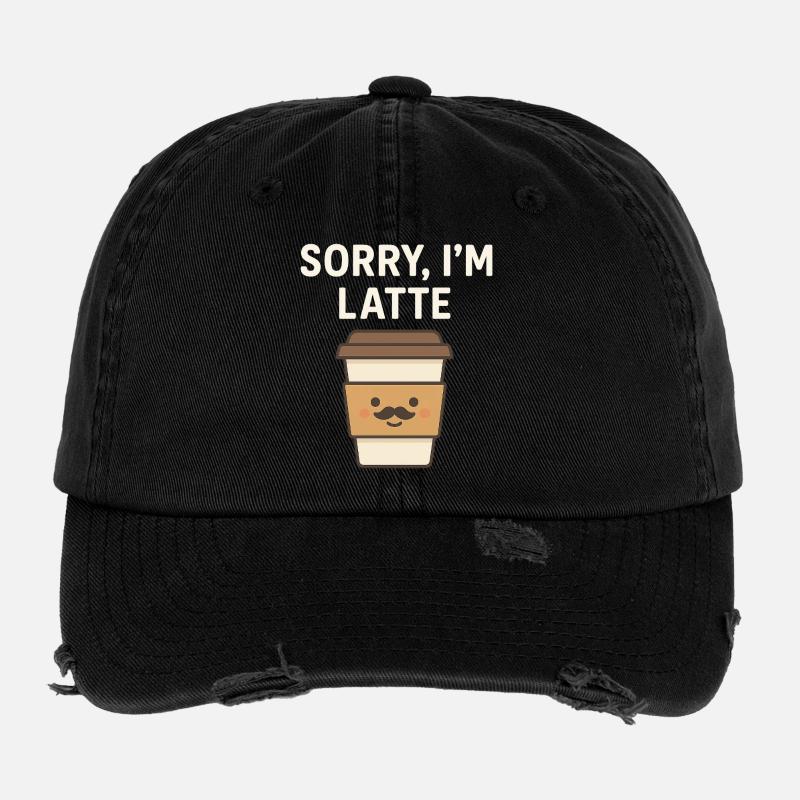 Sorry, I’m Latte – Lustiges Kaffee Design - Flexfit Vintage Destroyed Cap - Schwarz