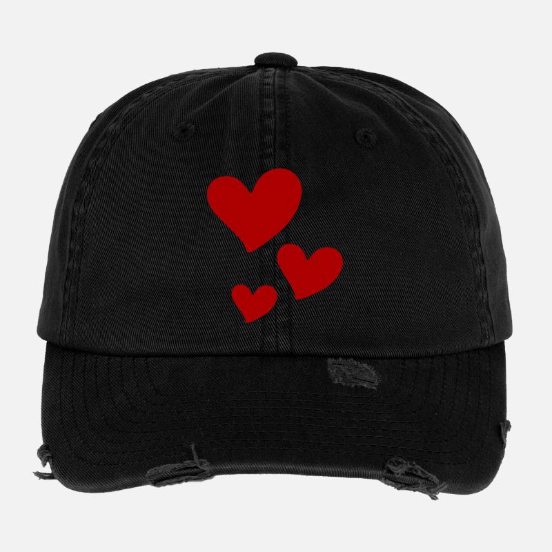 Imprimé Trio Coeurs Rouges Casquette vintage effet usé Flexfit
