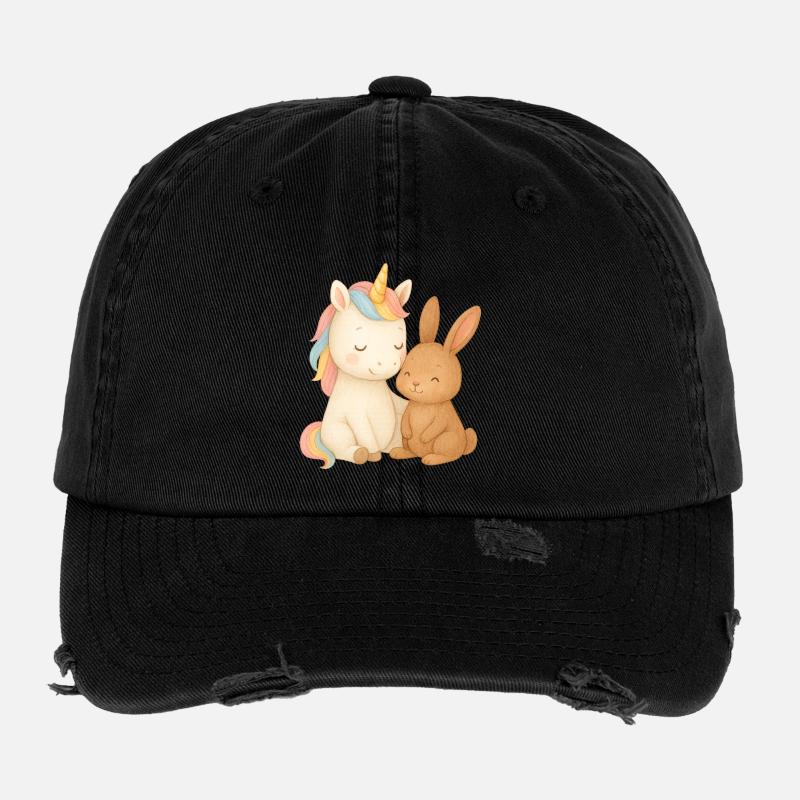 Unicorn and bunny cuddle time Flexfit Vintage Destroyed Cap