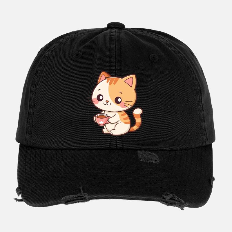Chat café latte adorable Casquette vintage effet usé Flexfit