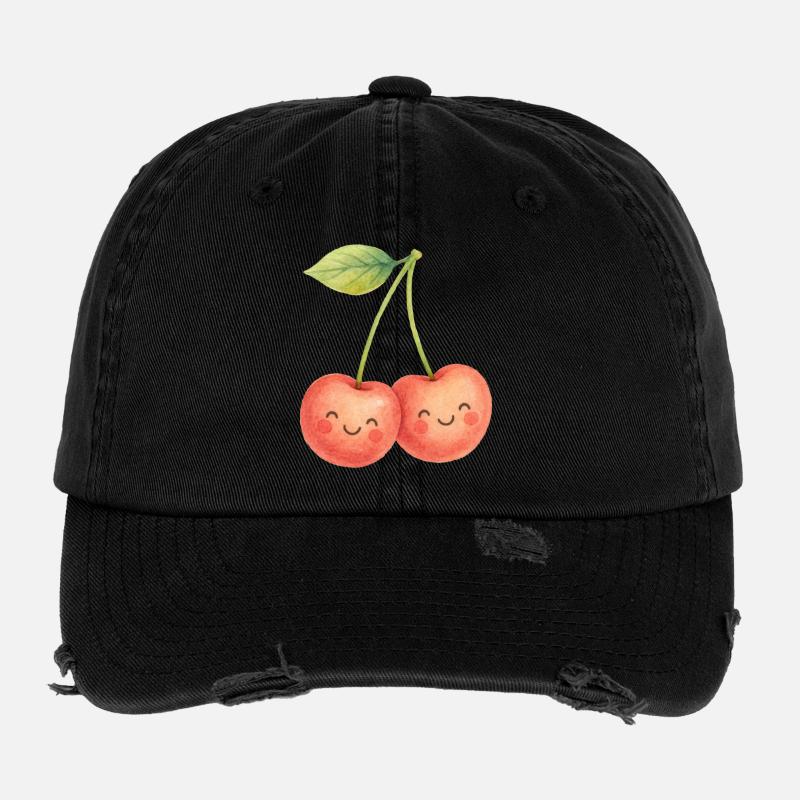 Couple de cerises câlins Cerises Amour d’été Casquette vintage effet usé Flexfit