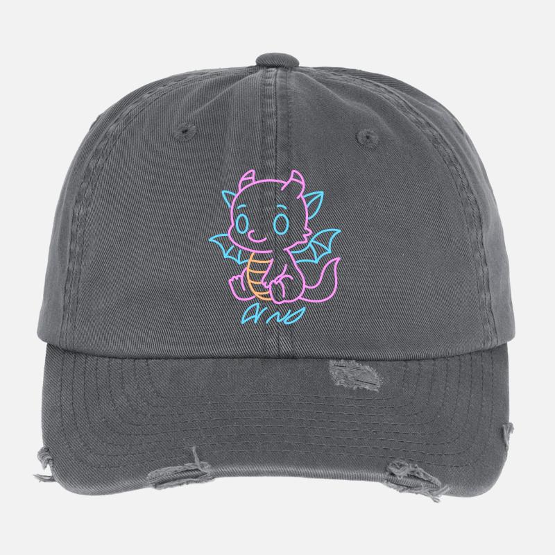 Neon-Regenboot-Drache in Neon Lines Flexfit Vintage Destroyed Cap