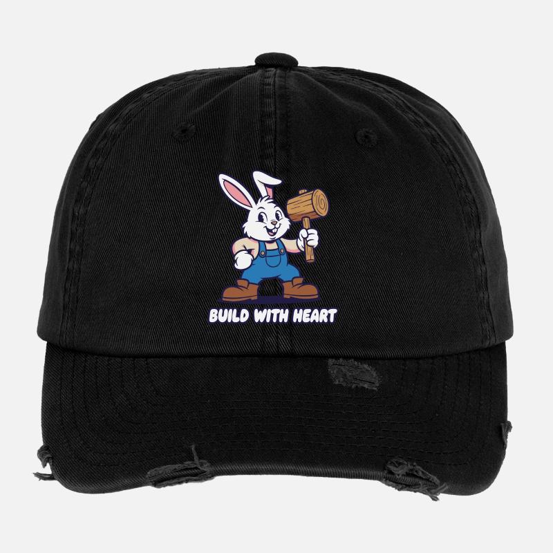 Hase mit Hammer – Herz Baumotiv Flexfit Vintage Destroyed Cap