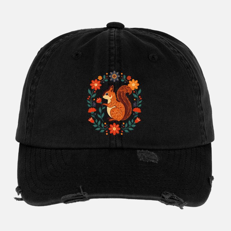 Écureuil à couronne de fleurs Casquette vintage effet usé Flexfit