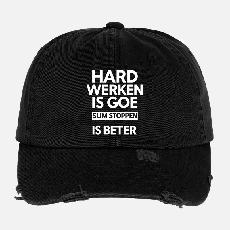 HARD WORK IS GOOD. SMART STOPPING IS BETTER. - Flexfit Vintage Destroyed Cap - black