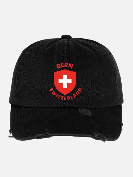Bern Shield Swiss Cross Emblem - Flexfit Vintage Destroyed Cap - black - Front